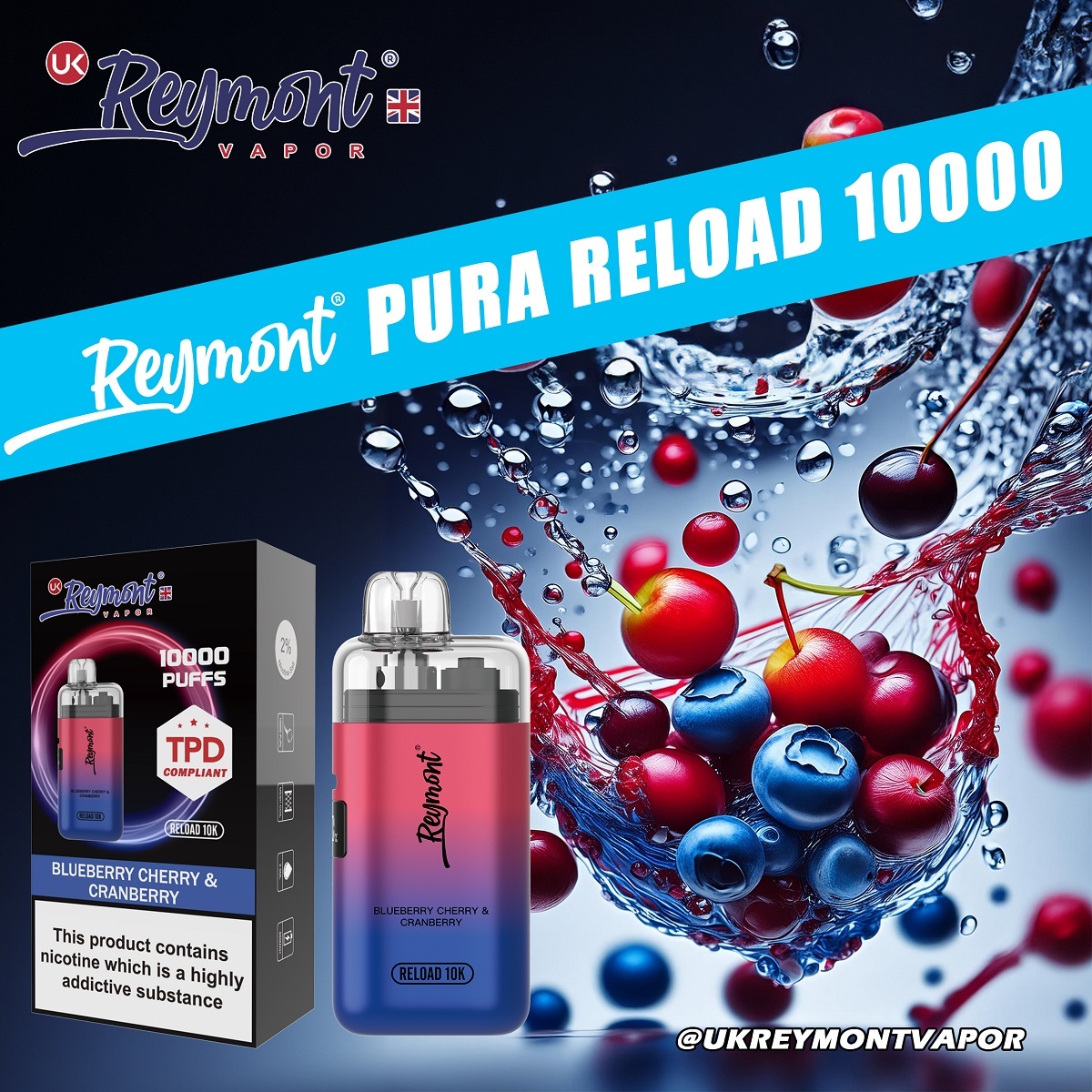 Reymont Pura Reload 10000 Puffs  TPD Compliant Replaceable Dual Mesh Coil with 2*10ml Juice Big Puff Reload 10K